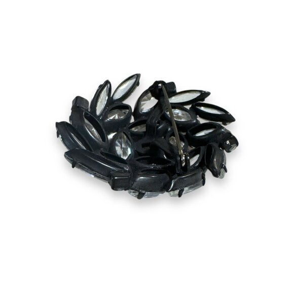 Vintage Japanned Metal Clear Crystal Brooch With Open Back Navette & Chaton Crys - Picture 7 of 10